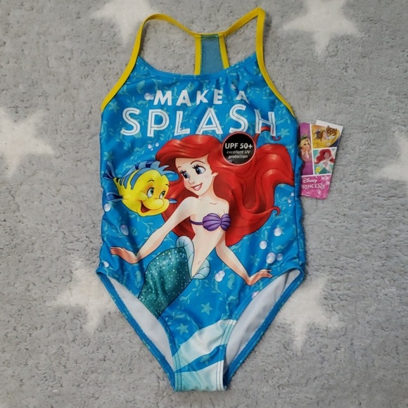 Disney Princes Ariel Girl/'s 1 Pc Lined Swimsuit NWT Size 5//6